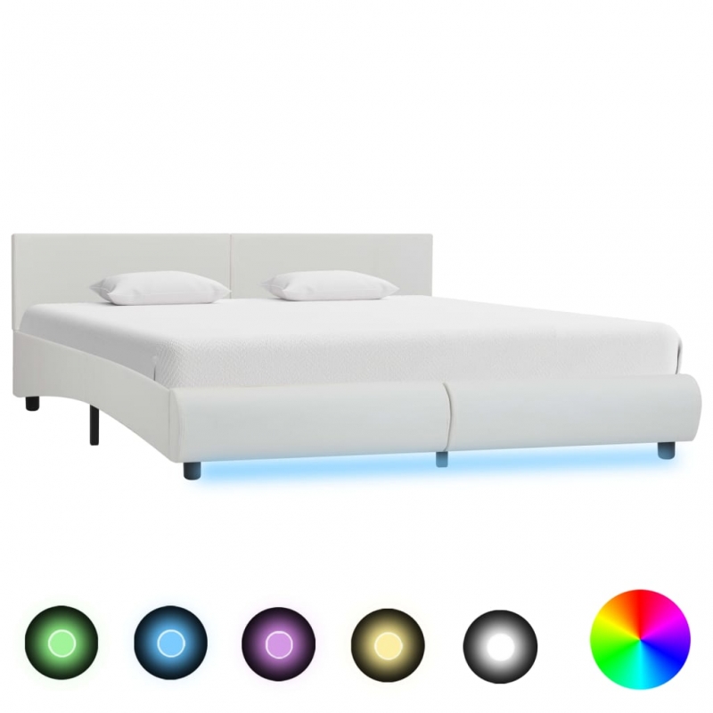 Bettgestell mit LED Weiß Kunstleder 180×200 cm