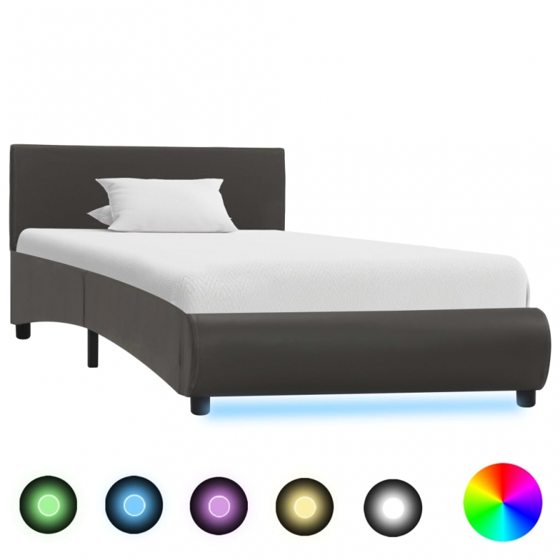 Bettgestell mit LED Grau Kunstleder 90×200 cm