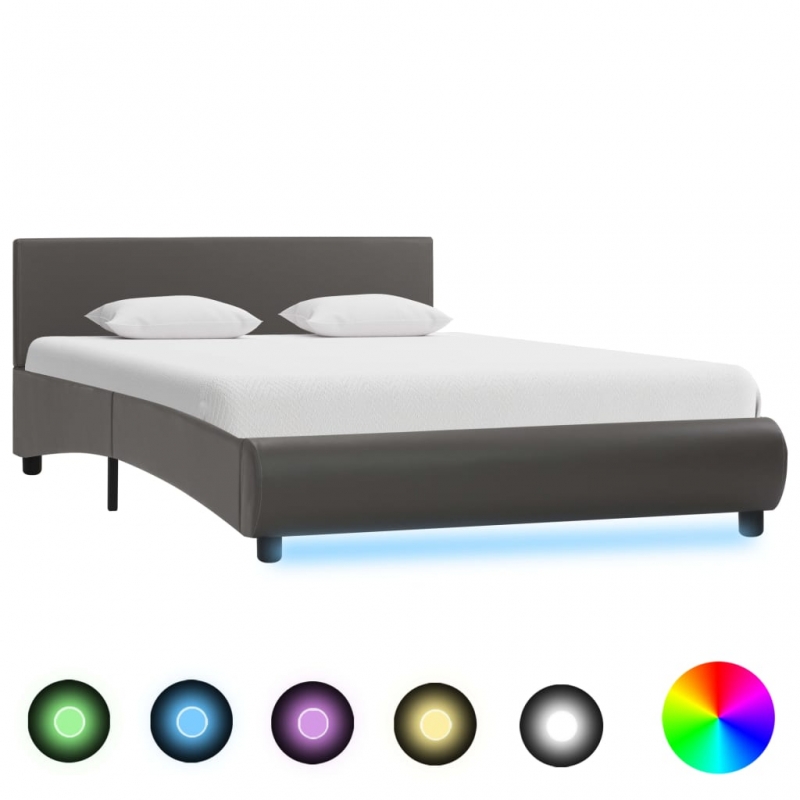 Bettgestell mit LED Grau Kunstleder 120×200 cm