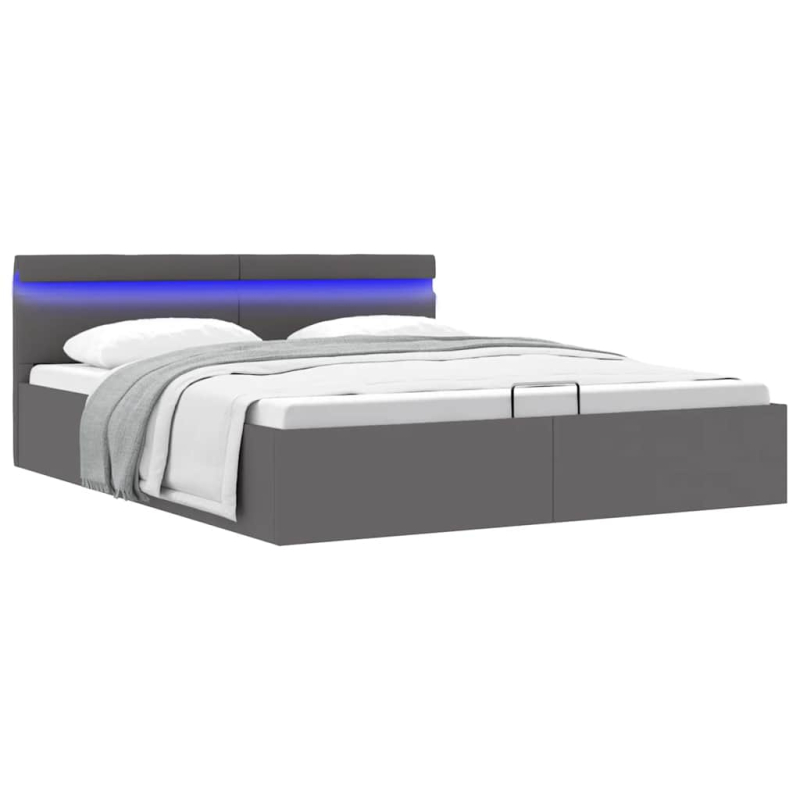 Bett mit Bettkasten Hydraulisch LED Grau Kunstleder 180x200 cm