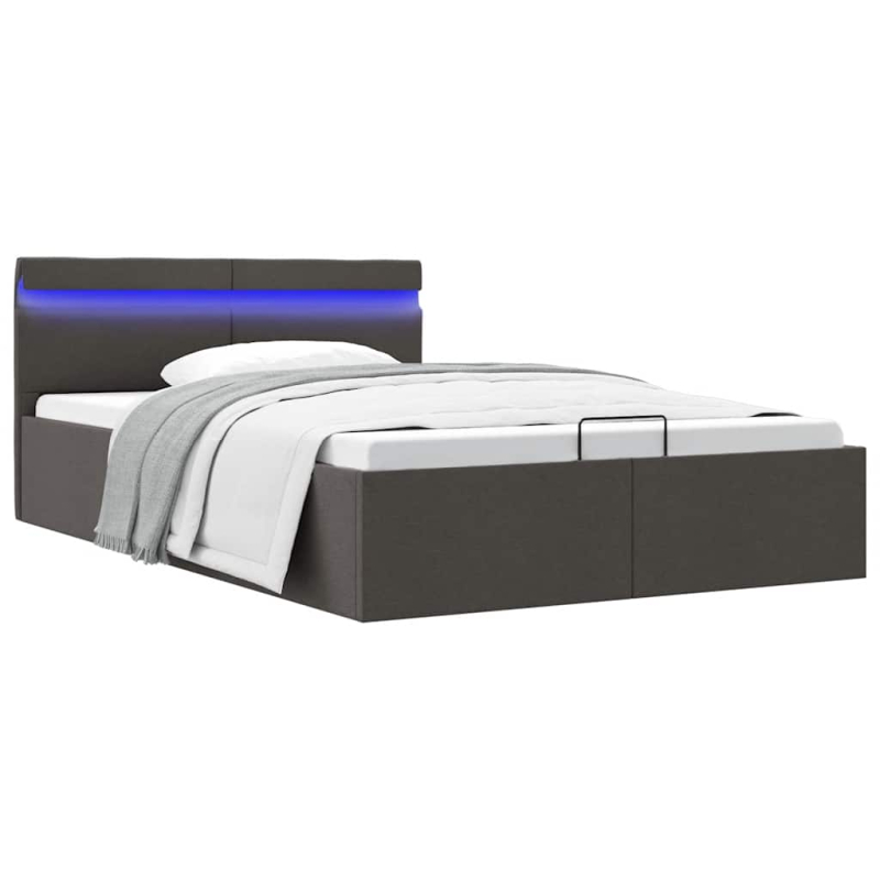 Bett mit Bettkasten Hydraulisch LED Dunkelgrau Stoff 140x200 cm