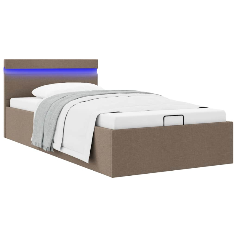 Bett mit Bettkasten Hydraulisch mit LED Taupe Stoff 90x200 cm