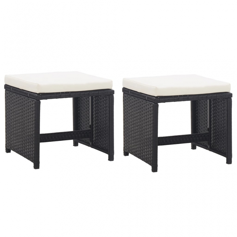 Gartenhocker 2 Stk. mit Sitzkissen Poly Rattan Schwarz
