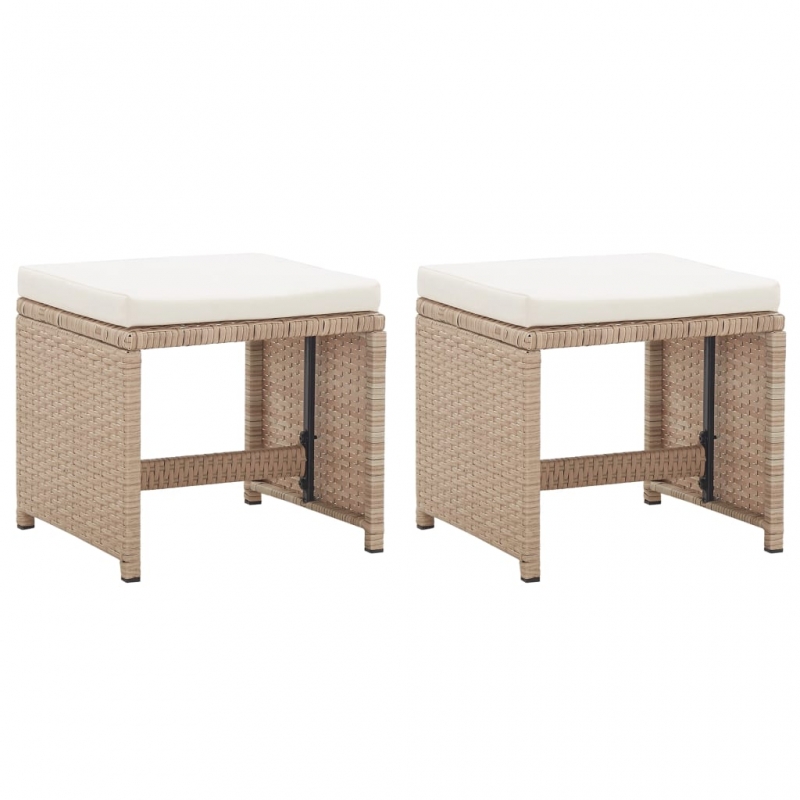 Gartenhocker 2 Stk. mit Sitzkissen Poly Rattan Beige
