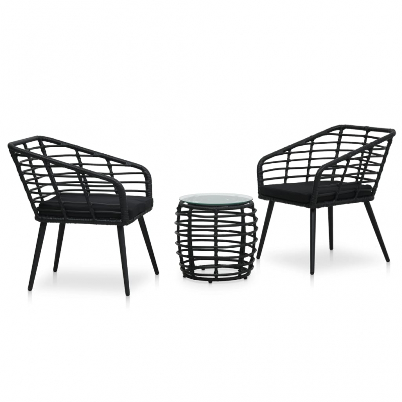 3-tlg. Bistro-Set Poly Rattan Schwarz