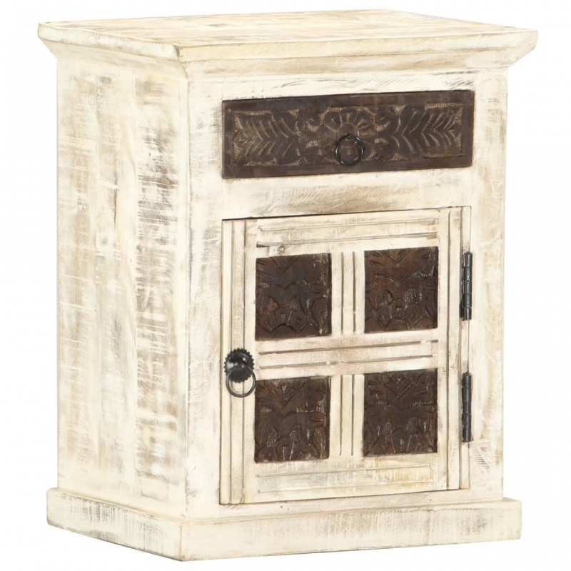 Nachttisch Weiß 40×30×50 cm Mango Massivholz