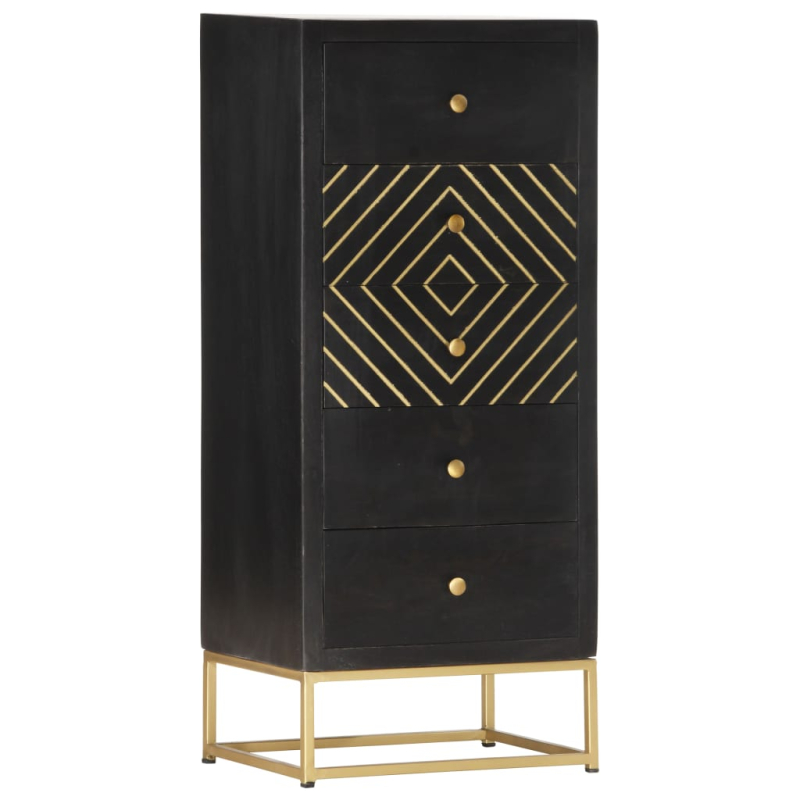 Schubladenschrank Schwarz Golden 45x30x105cm Mangoholz