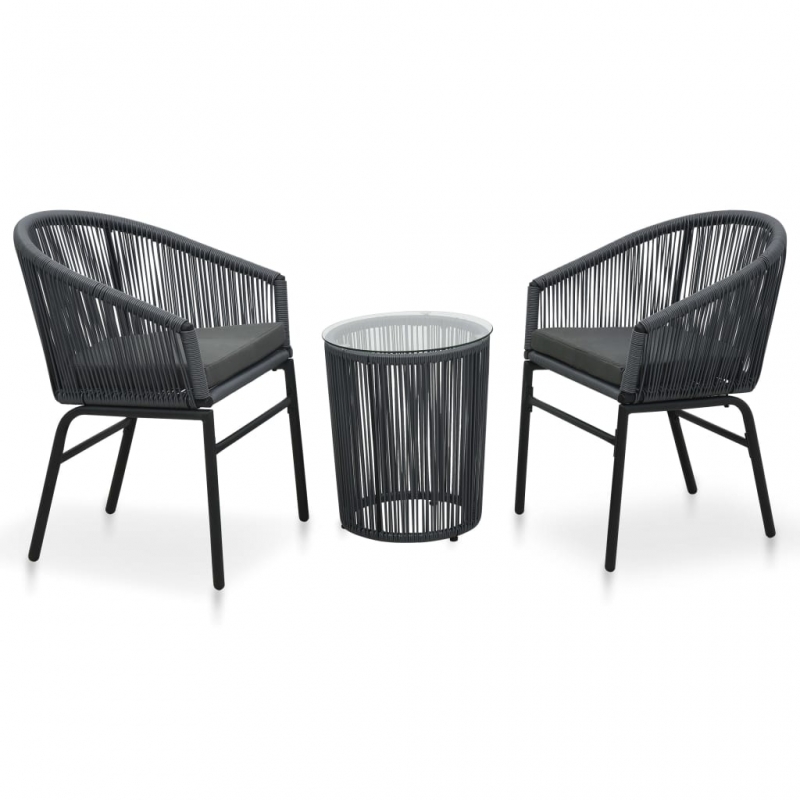 3-tlg. Bistro-Set mit Kissen PE-Rattan Grau