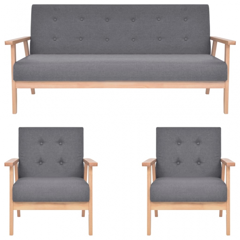 3-tlg. Sofagarnitur Stoff Dunkelgrau