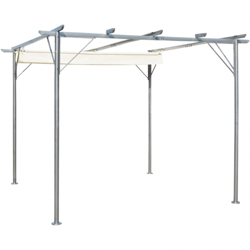 Pergola mit Versenkbarem Dach Cremeweiß 3x3 m Stahl