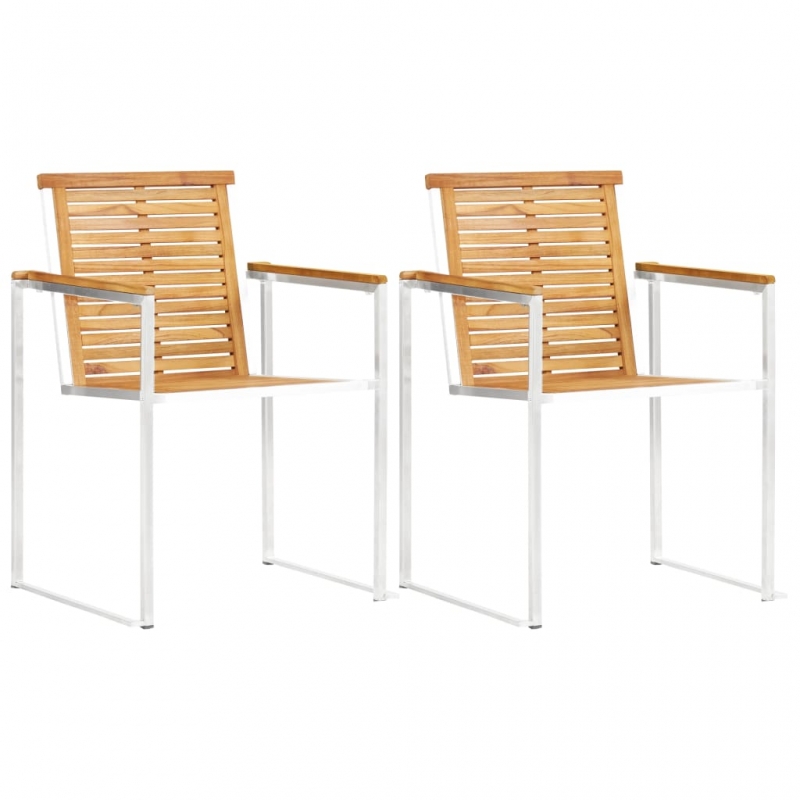 Gartenstühle 2 Stk. Massivholz Teak und Edelstahl