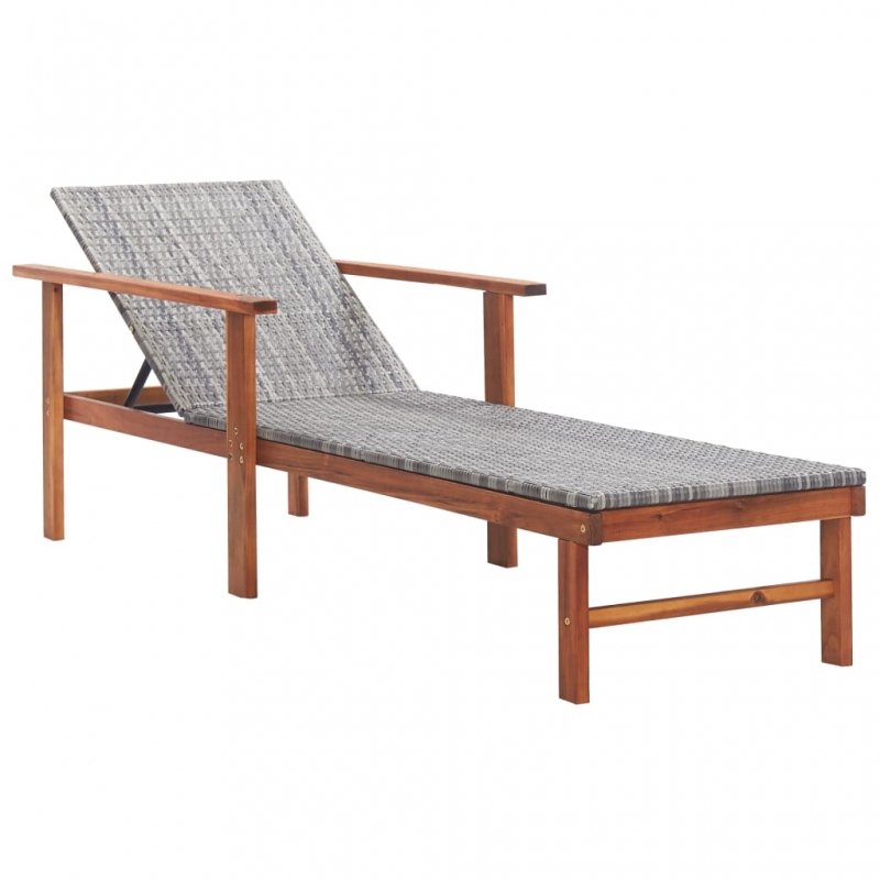 Sonnenliege Poly Rattan und Massivholz Akazie Grau