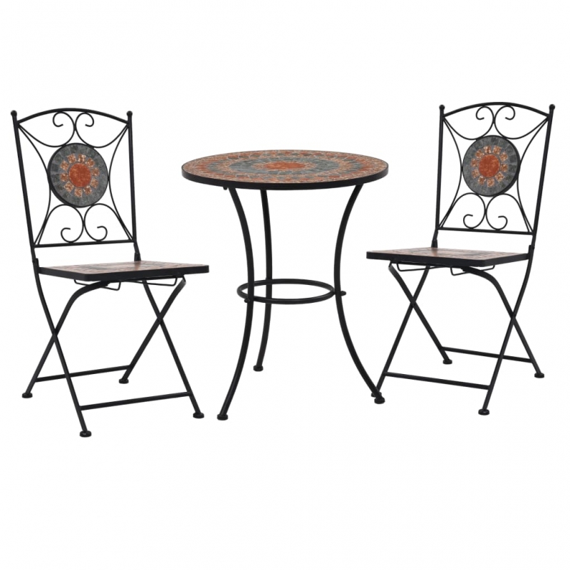 3-tlg. Bistro-Set Mosaik Keramik Orange / Grau