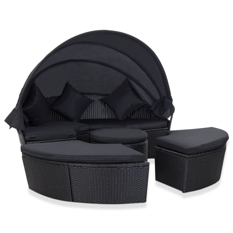 Outdoor-Loungebett mit Dach Poly Rattan Schwarz