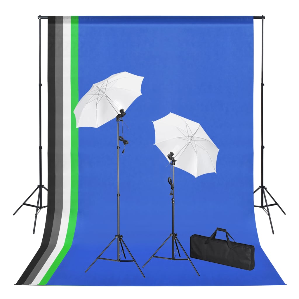 Fotostudio-Set mit Hintergründen, Leuchten und Schirmen