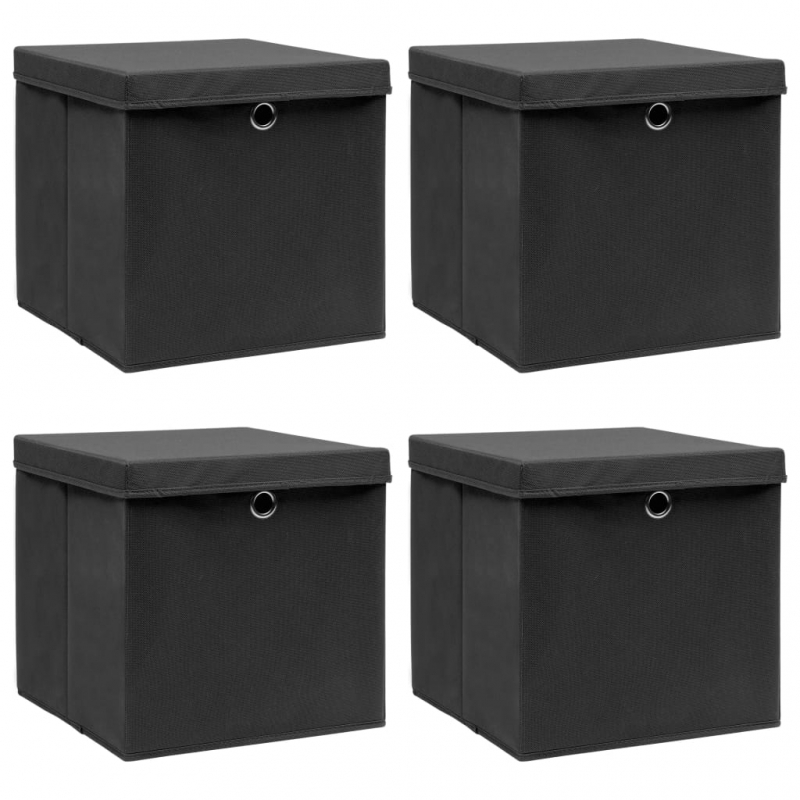 Aufbewahrungsboxen mit Deckel 4 Stk. Schwarz 32×32×32 cm Stoff