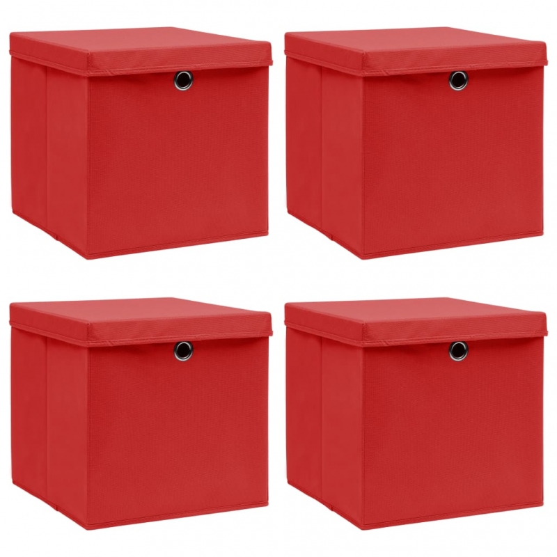 Aufbewahrungsboxen mit Deckel 4 Stk. Rot 32×32×32cm Stoff