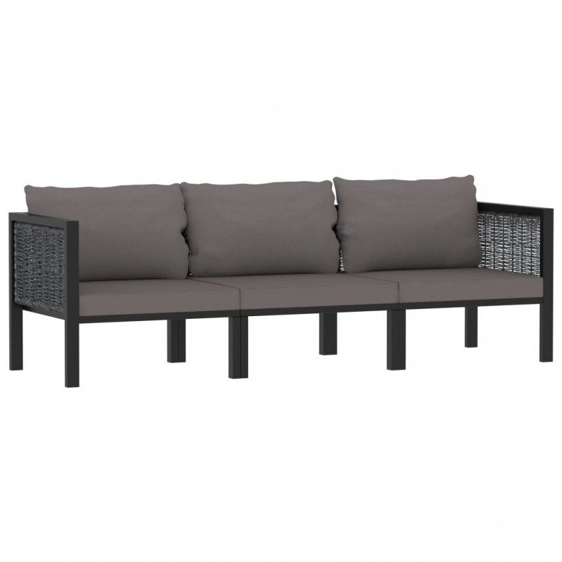 3-Sitzer-Sofa mit Auflage Anthrazit Poly Rattan
