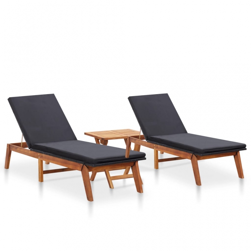 Sonnenliegen 2 Stk. mit Tisch Poly Rattan und Massivholz Akazie