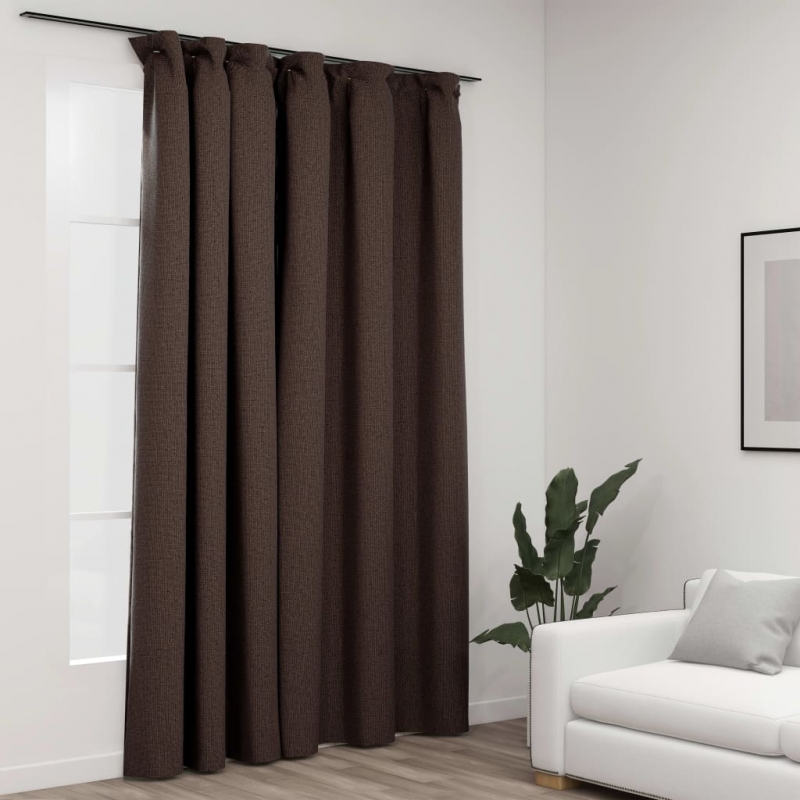 Verdunkelungsvorhang mit Haken Leinenoptik Taupe 290x245 cm