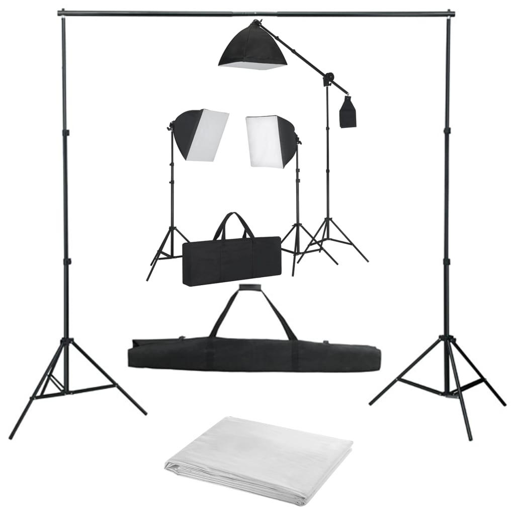 Fotostudio-Set mit Softbox-Leuchten und Hintergrund