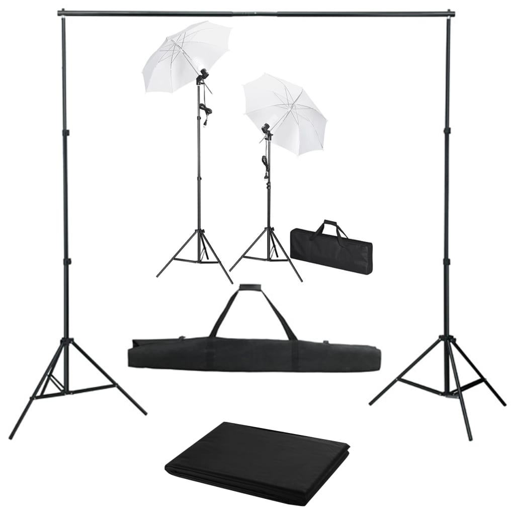 Fotostudio-Set mit Hintergrund, Leuchten und Schirmen