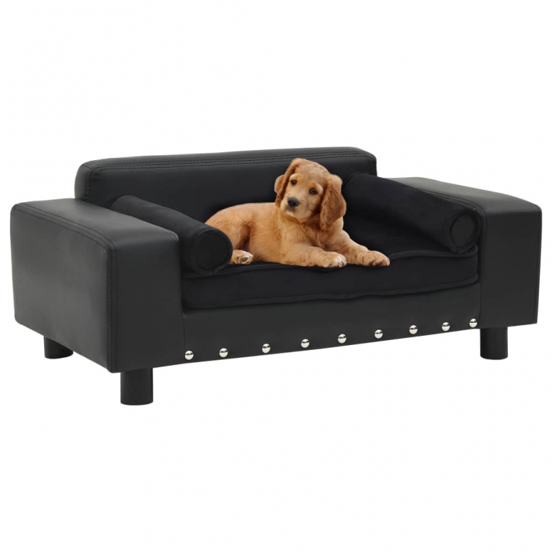 Hundesofa Schwarz 81x43x31 cm Plüsch und Kunstleder