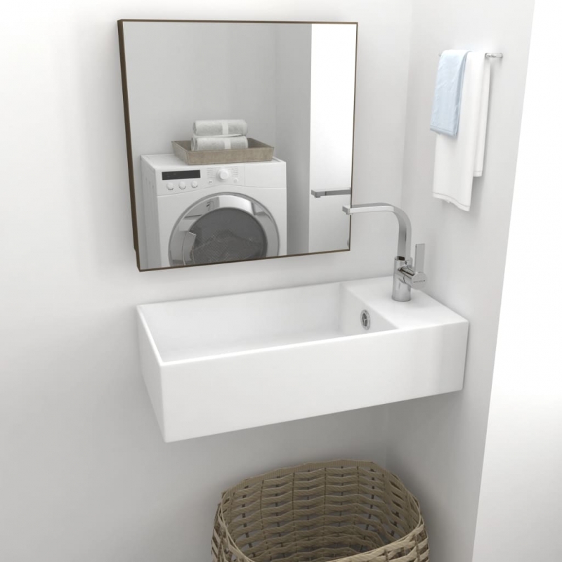 Badezimmer-Waschbecken mit Überlauf Keramik Matt Weiß