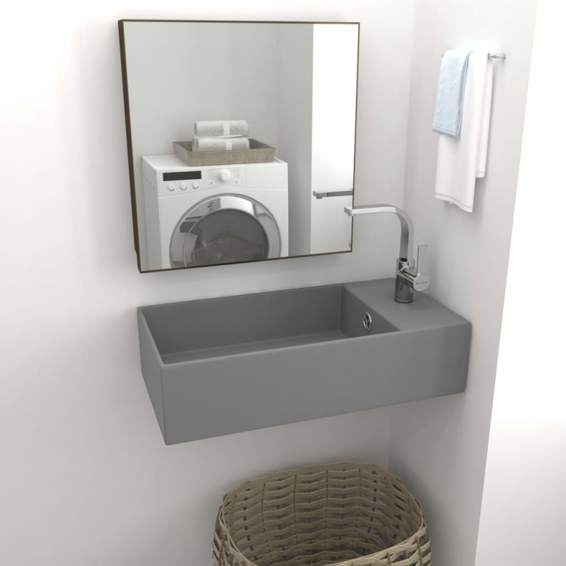Badezimmer-Waschbecken mit Überlauf Keramik Hellgrau