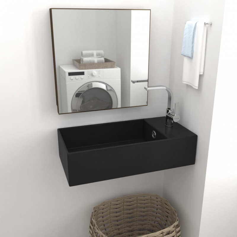 Badezimmer-Waschbecken mit Überlauf Keramik Matt Schwarz