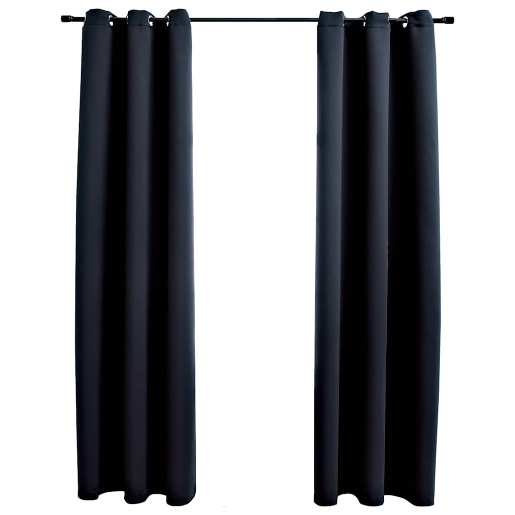 Verdunkelungsvorhänge mit Ringen 2 Stk. Schwarz 97x213 cm Stoff