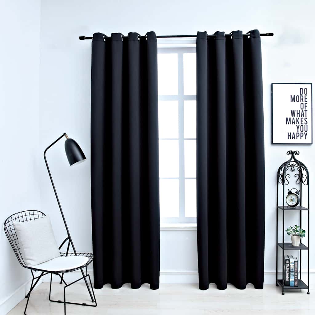 Verdunkelungsvorhänge mit Ringen 2 Stk. Schwarz 137x213 cm Stoff