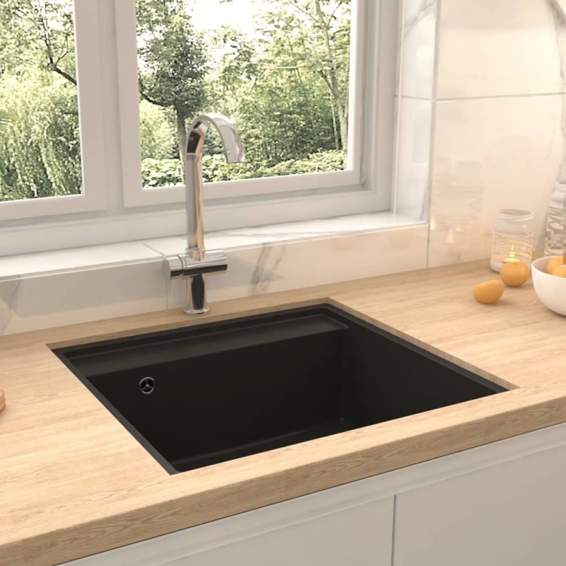 Küchenspüle mit Überlauf Schwarz Granit