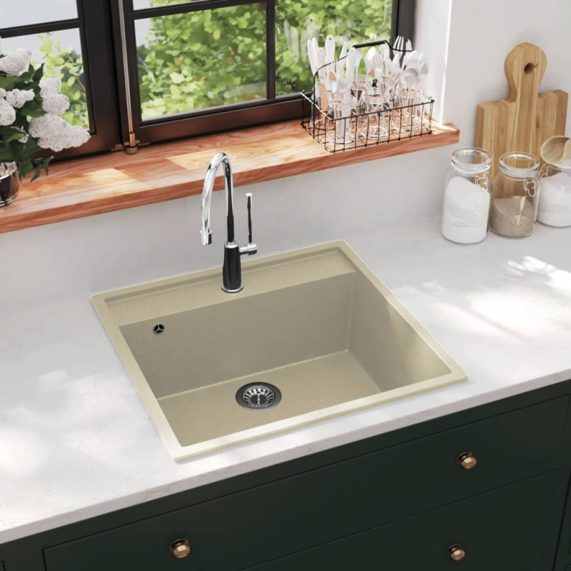 Küchenspüle mit Überlauf Beige Granit