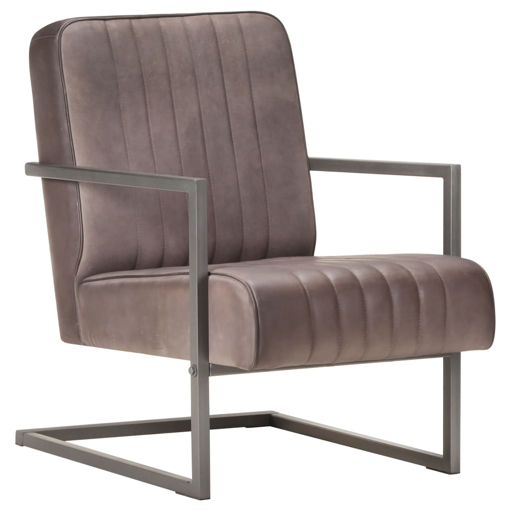 Freischwinger Sessel Distressed Braun Echtleder
