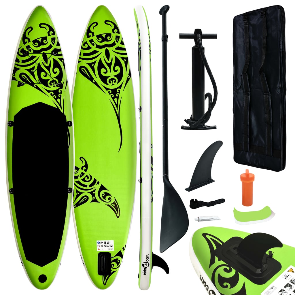 Aufblasbares Stand Up Paddle Board Set 366x76x15 cm Grün