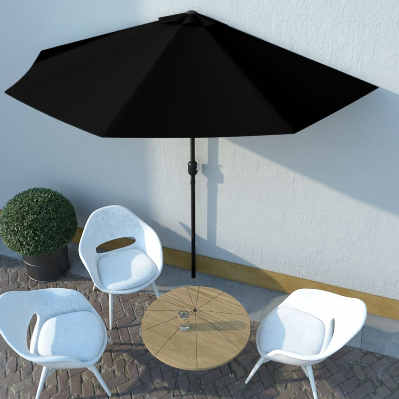 Balkon-Sonnenschirm Alu-Mast Schwarz 300x155x223cm Halbrund