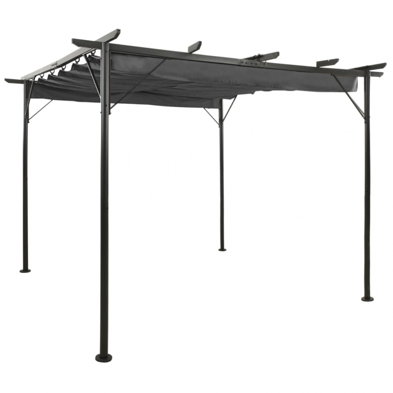 Pergola mit Ausziehbarem Dach Anthrazit 3x3 m Stahl 180 g/m²