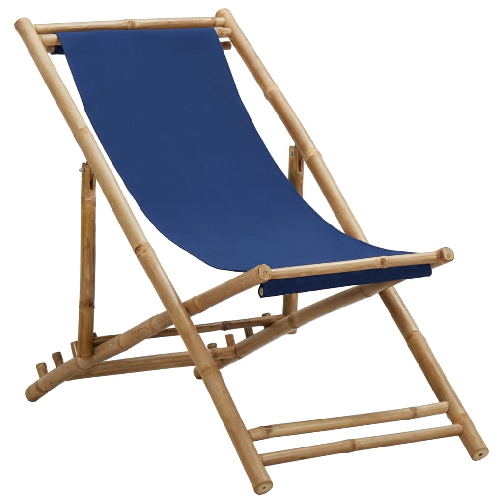 Liegestuhl Bambus und Canvas Marineblau