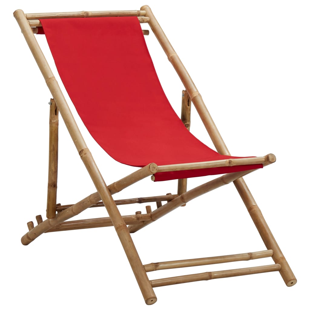 Liegestuhl Bambus und Canvas Rot