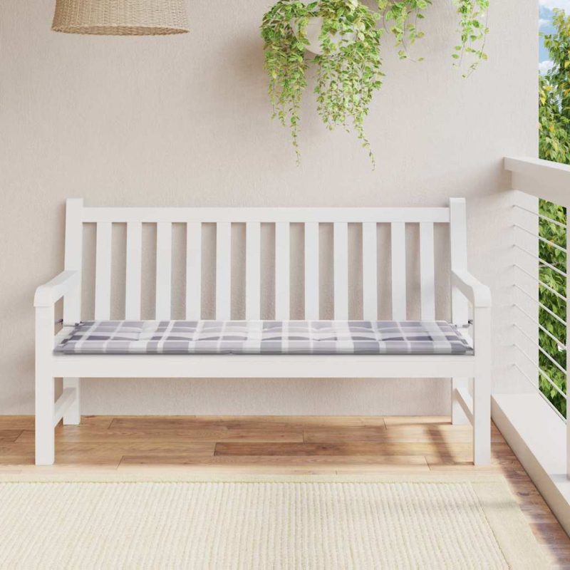 Gartenbank-Auflage Grau Karomuster 150x50x4 cm Oxford-Gewebe
