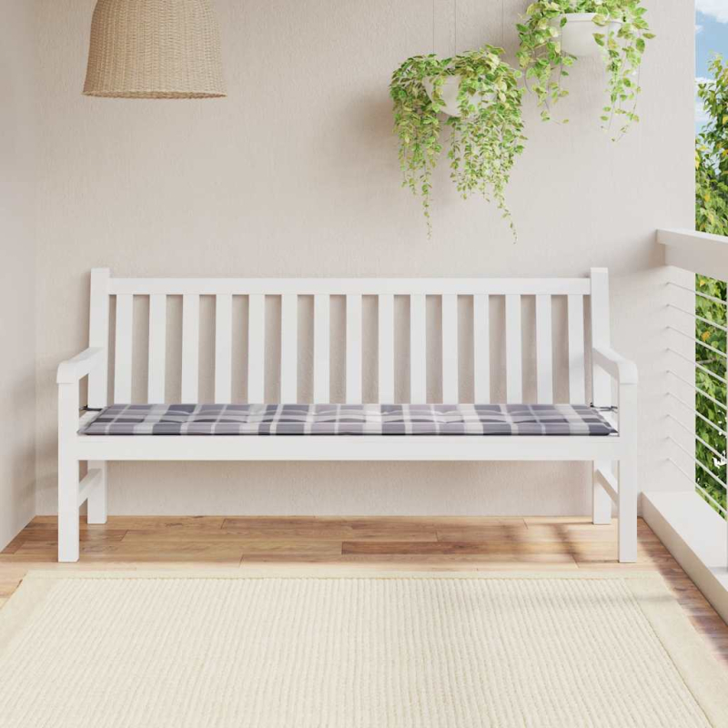 Gartenbank-Auflage Grau Karomuster 180x50x4 cm Oxford-Gewebe