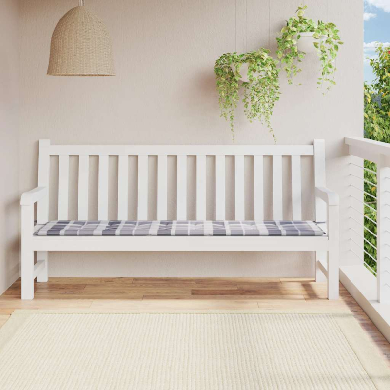 Gartenbank-Auflage Grau Karomuster 200x50x4 cm Oxford-Gewebe