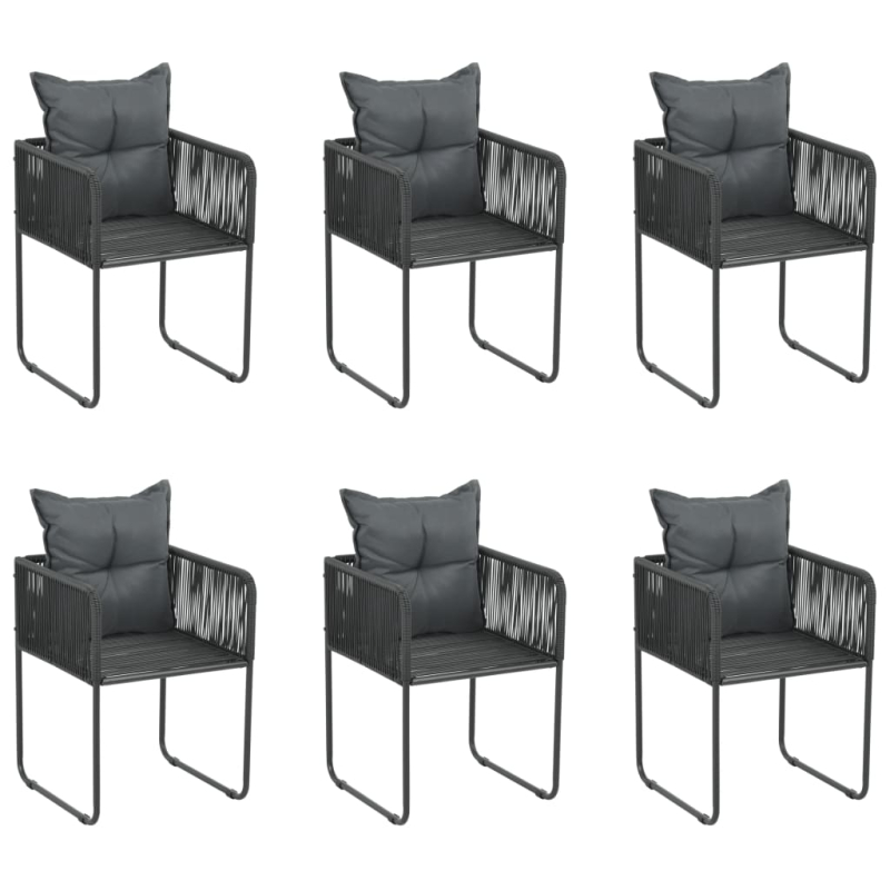 Gartenstühle 6 Stk. mit Kissen Poly Rattan Schwarz