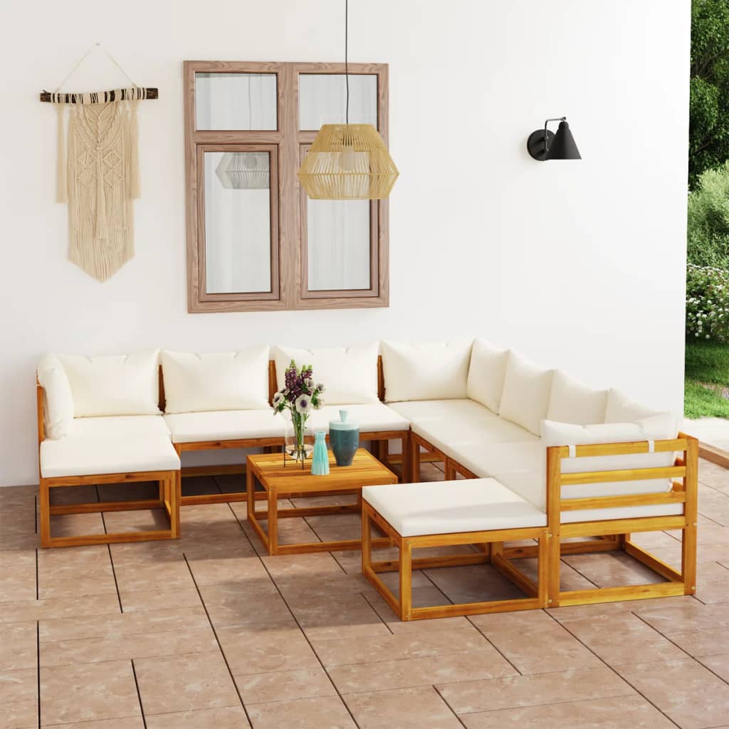 11-tlg. Garten-Lounge-Set mit Auflagen Creme Massivholz Akazie