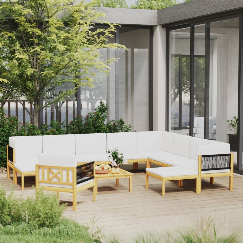 12-tlg. Garten-Lounge-Set mit Kissen Cremeweiß Massivholz Akazie