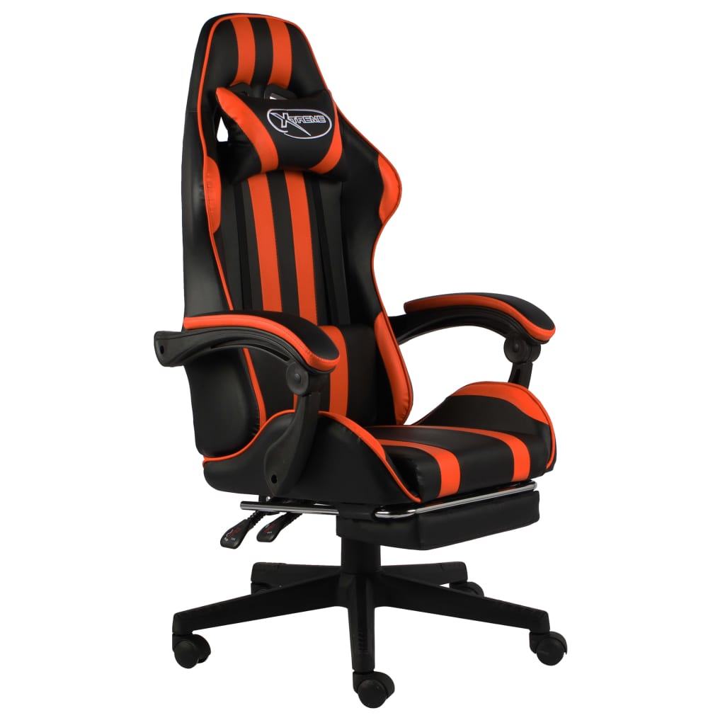 Gaming-Stuhl mit Fußstütze Schwarz und Orange Kunstleder