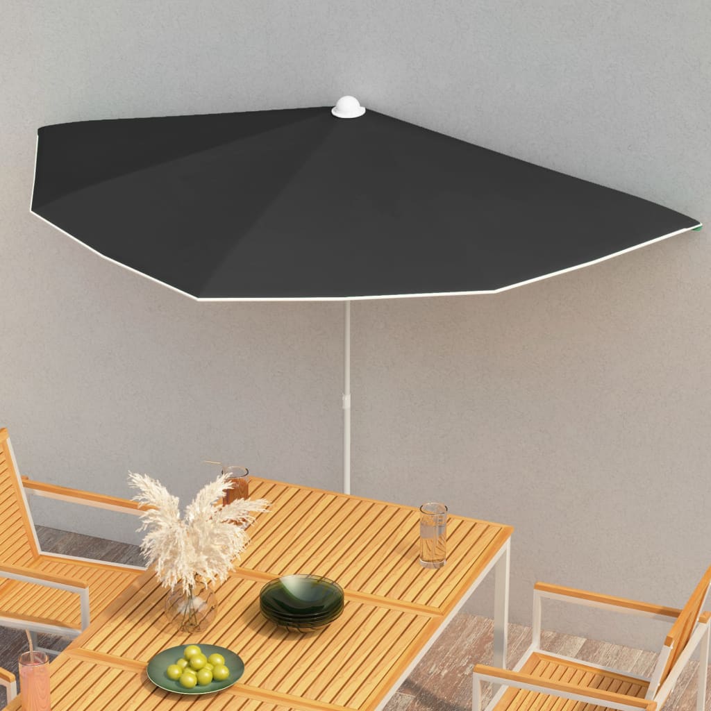 Halb-Sonnenschirm mit Mast 180x90 cm Schwarz