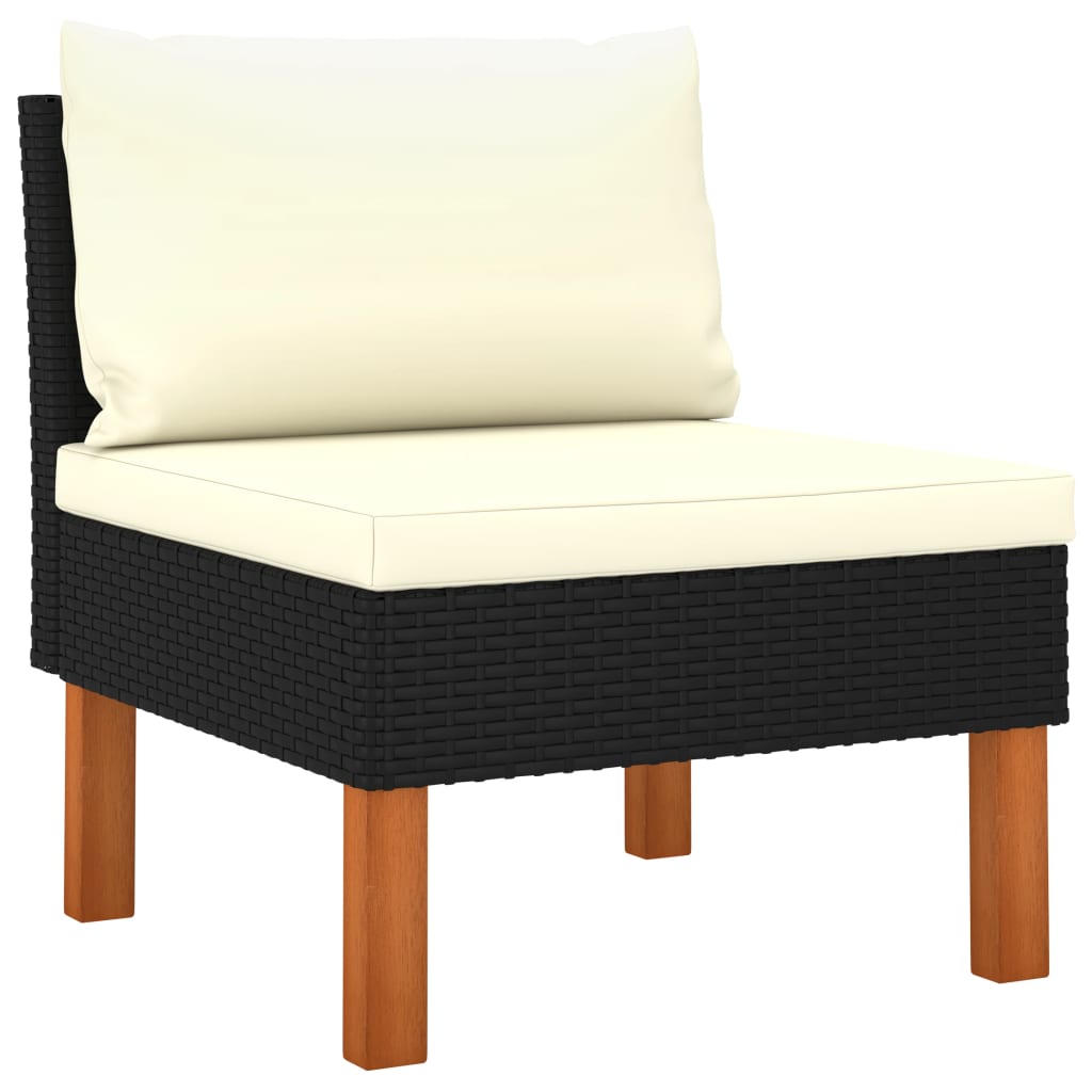 Mittelsofa Poly Rattan und Eukalyptus Massivholz