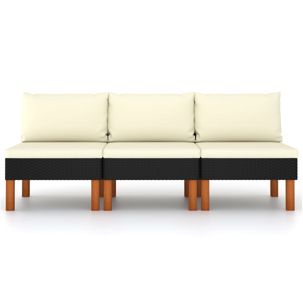 Mittelsofas 3 Stk. Poly Rattan und Eukalyptus Massivholz